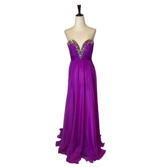 La Femme Purple Magenta Strapless Rhinestone Sweetheart Neck Gown Size 0 - Picture 2 of 12